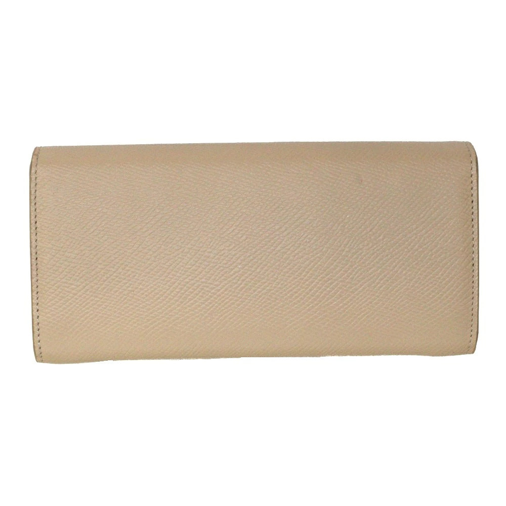 Celine Leather Flap Hook Double Wallet Beige Long Tan